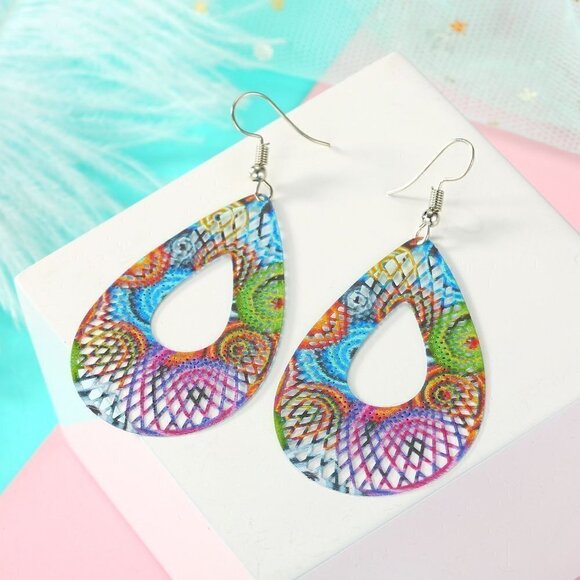 NEW Boho Festival Colorful Retro Circle Drop Dangle Earrings - Picture 1 of 6